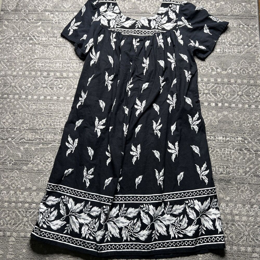 Loungees Floral Boho Muumuu Patio Dress Size 3X Black White Pockets Cotton